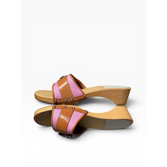 Vtg COACH Ella Twill Pink Buckle Wooden Clogs Platform Sandals Y2K Sz 8.5 Womens main image 4